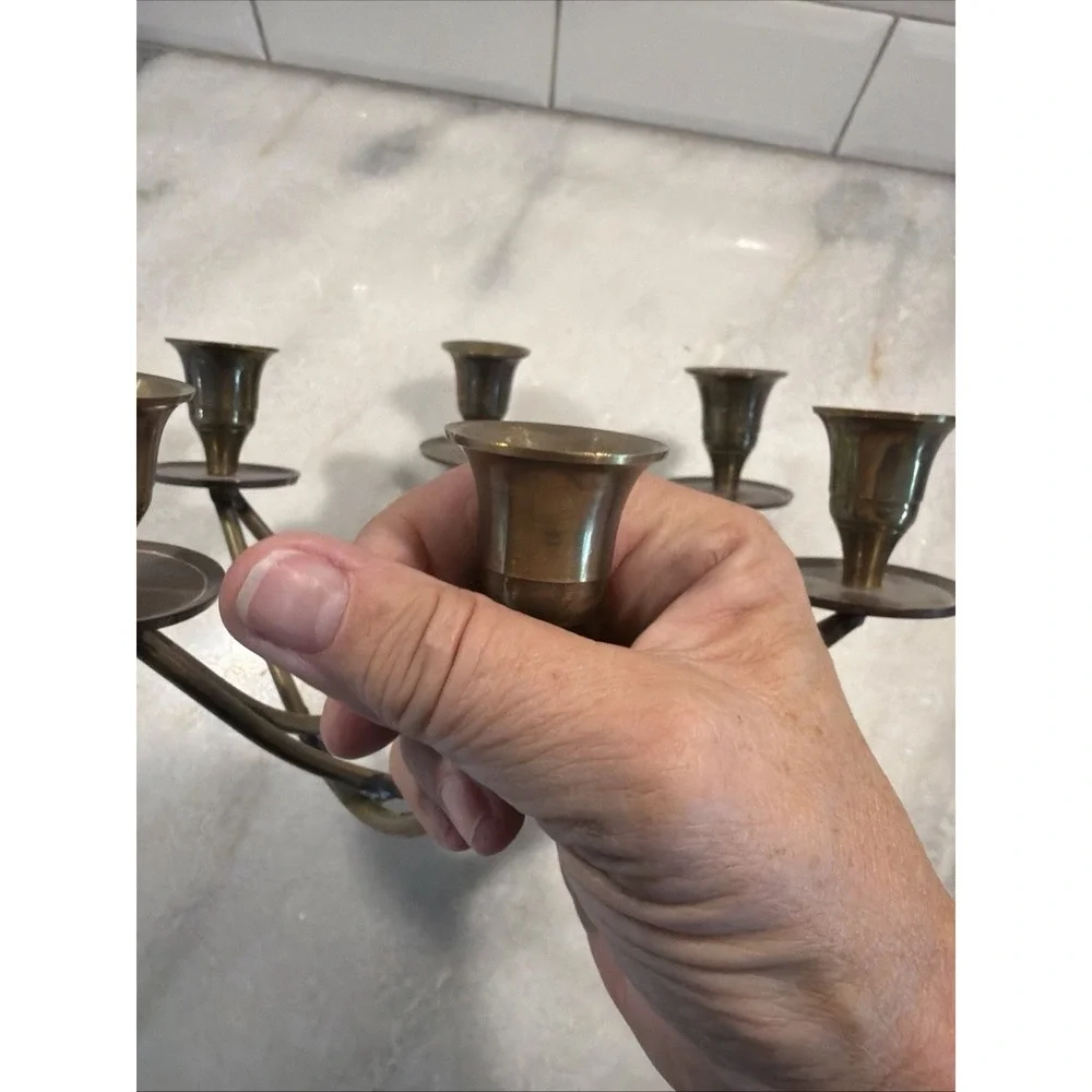 Brass Mid Century Modern 6 Candle Holder Candelabra Centerpiece  002